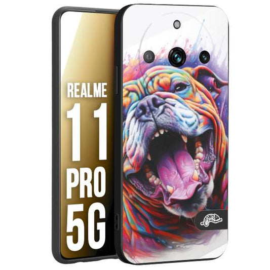 CUSTOMIZZA - Custodia cover nera morbida in tpu compatibile per Oppo Realme 11 PRO 5G animali color bulldog cane dog colori vibranti disegnato schizzo