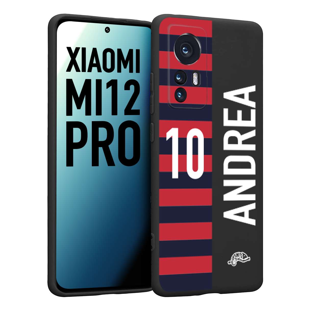 CUSTOMIZZA - Custodia cover nera morbida in tpu compatibile per Xiaomi 12 PRO personalizzata calcio football nome e numero calciatori rossoblu