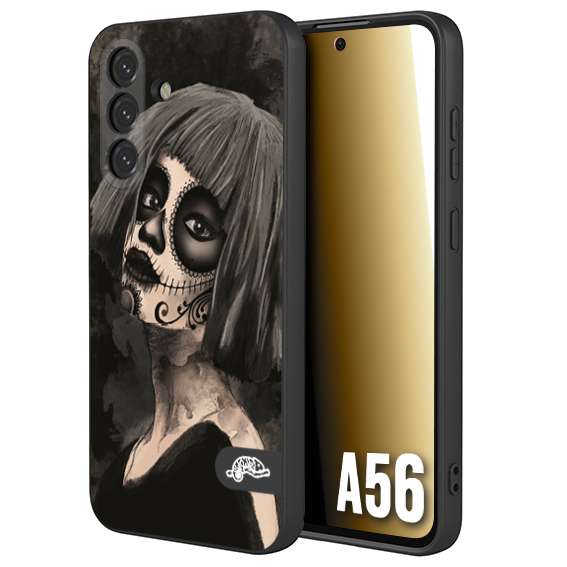 CUSTOMIZZA - Custodia cover nera morbida in tpu compatibile per Samsung A56 5G chicana messicana dea de la muerte donna santa tattoo disegnata