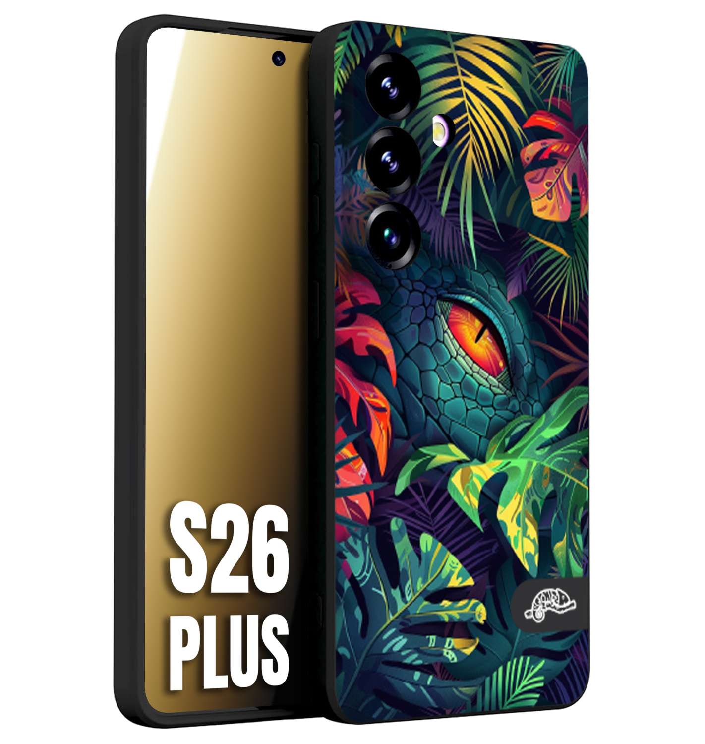CUSTOMIZZA - Custodia cover nera morbida in tpu compatibile per Samsung S26 PLUS animali color giungla tropicale occhio di coccodrillo alligatore disegnato