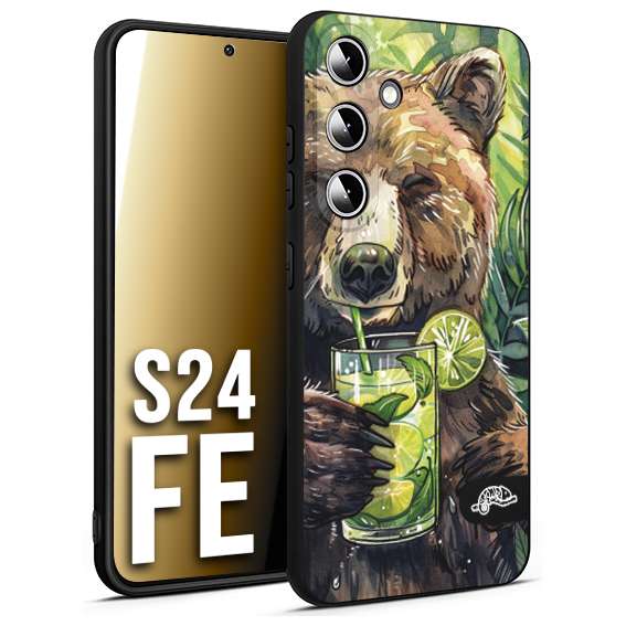 CUSTOMIZZA - Custodia cover nera morbida in tpu compatibile per Samsung S24 FE fiori estate disegnata cocktails animali simpatici orso bear negroni