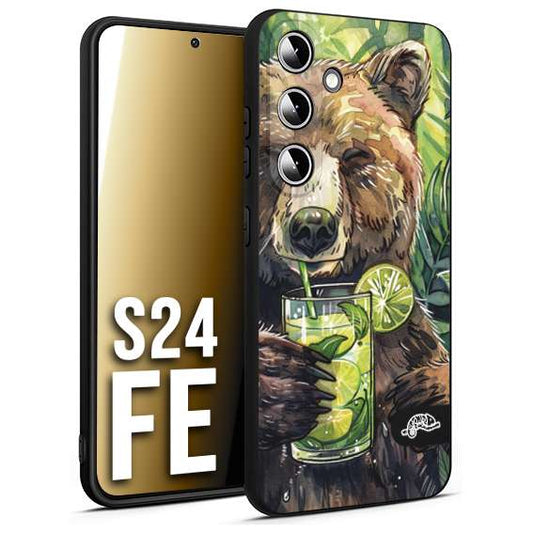 CUSTOMIZZA - Custodia cover nera morbida in tpu compatibile per Samsung S24 FE fiori estate disegnata cocktails animali simpatici orso bear negroni