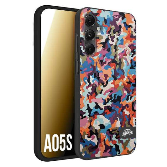 CUSTOMIZZA - Custodia cover nera morbida in tpu compatibile per Samsung A05S camouflage mimetico militare moderno blu arancio rosa
