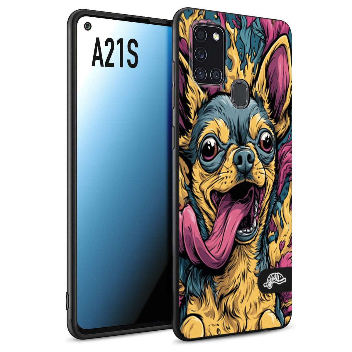 CUSTOMIZZA - Custodia cover nera morbida in tpu compatibile per Samsung A21S Chihuahua illustrazione cane pop art cane street art cartone animato