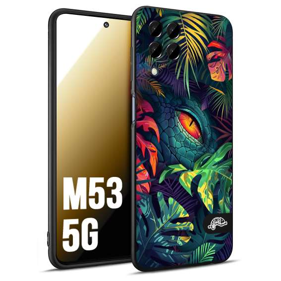 CUSTOMIZZA - Custodia cover nera morbida in tpu compatibile per Samsung M53 5G animali color giungla tropicale occhio di coccodrillo alligatore disegnato