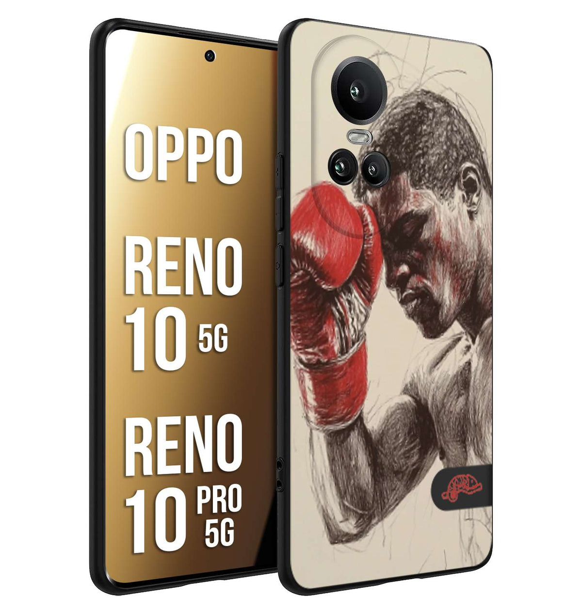 CUSTOMIZZA - Custodia cover nera morbida in tpu compatibile per Oppo Reno 10 5G - 10 PRO 5G pugilato pugili disegno tattoo guantoni boxer pesi massimi
