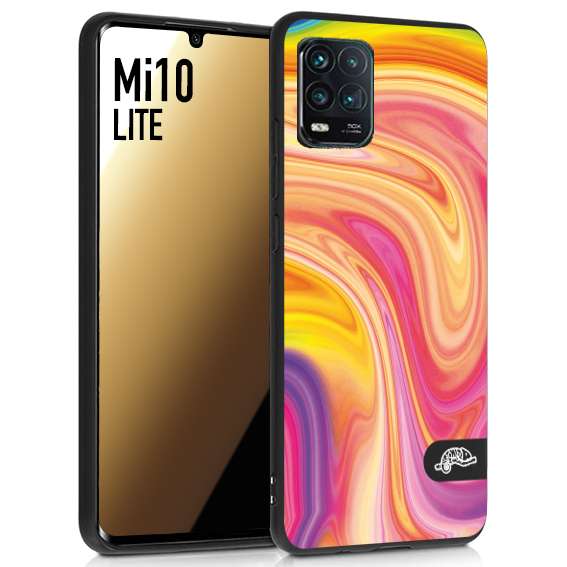 CUSTOMIZZA - Custodia cover nera morbida in tpu compatibile per Xiaomi Mi 10 LITE colorata fantasia vortice marmo onde rosa fucsia gialla