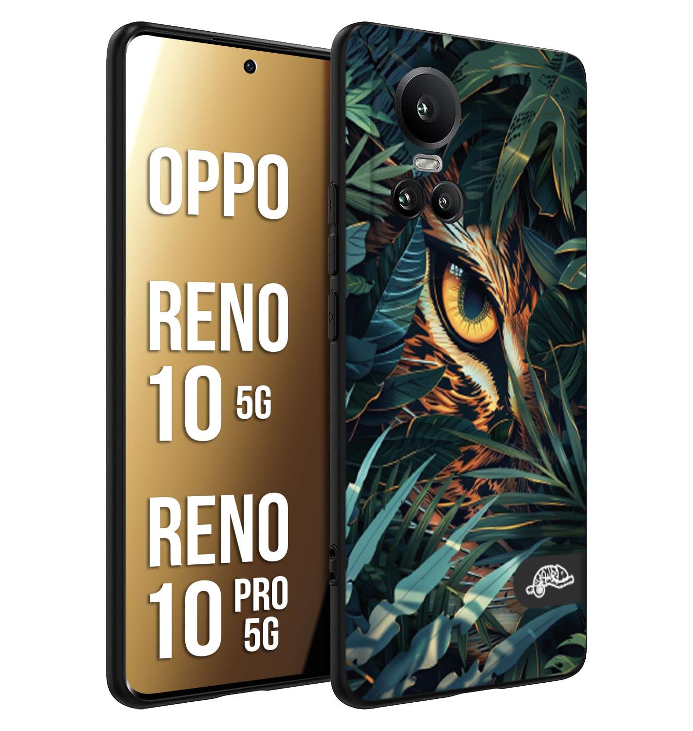 CUSTOMIZZA - Custodia cover nera morbida in tpu compatibile per Oppo Reno 10 5G - 10 PRO 5G animali color giungla tropicale occhio di giaguaro felino disegnato
