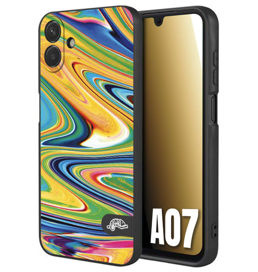 CUSTOMIZZA - Custodia cover nera morbida in tpu compatibile per Samsung A07 colorata fantasia vortice marmo arcobaleno gialla verde blu