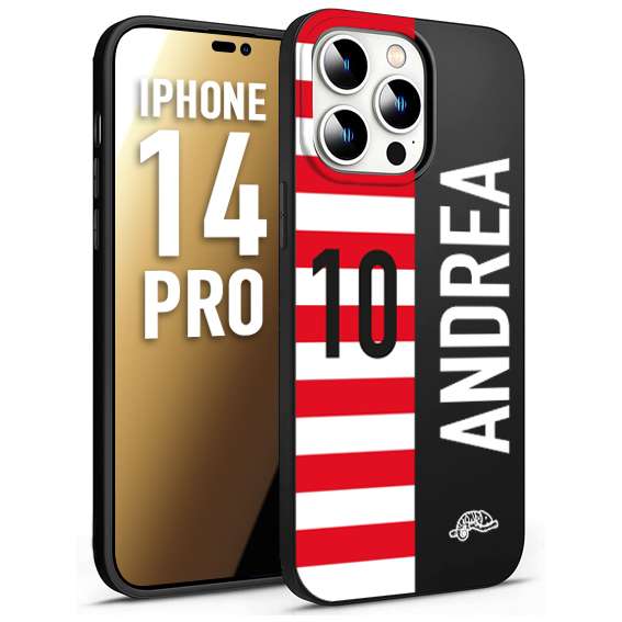 CUSTOMIZZA - Custodia cover nera morbida in tpu compatibile per iPhone 14 PRO personalizzata calcio football nome e numero calciatori bianco rossa