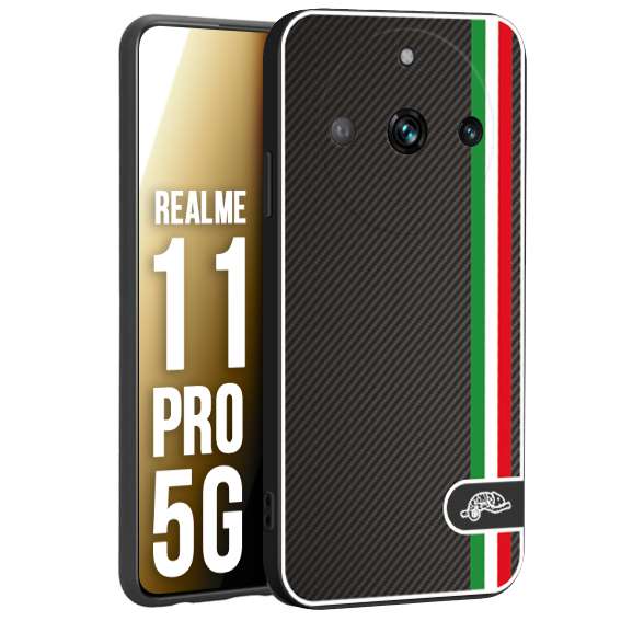 CUSTOMIZZA - Custodia cover nera morbida in tpu compatibile per Oppo Realme 11 PRO 5G effetto fibra di carbonio bandiera Italia made in Italy