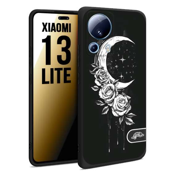 CUSTOMIZZA - Custodia cover nera morbida in tpu compatibile per Xiaomi 13 LITE luna e fiori moon flowers black and white bianco a rilievo disegnato tattoo tatuaggio