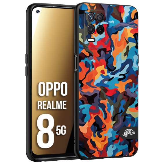 CUSTOMIZZA - Custodia cover nera morbida in tpu compatibile per Oppo Realme 8 5G camouflage mimetico militare moderno blu arancio rosso