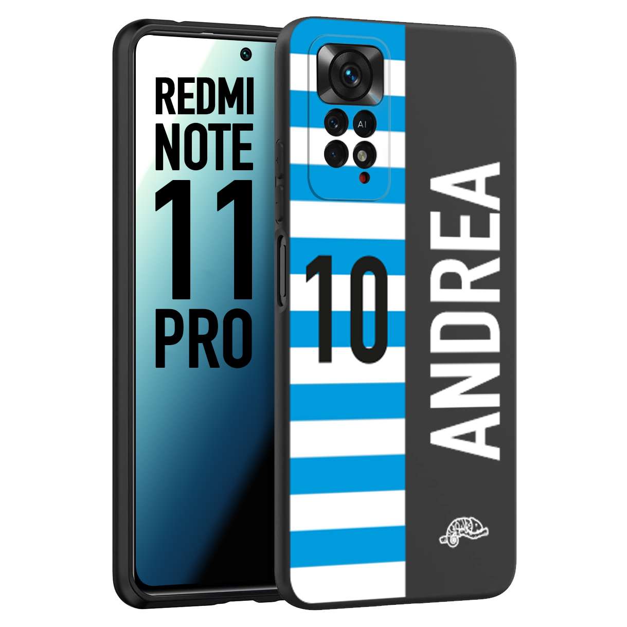 CUSTOMIZZA - Custodia cover nera morbida in tpu compatibile per Xiaomi Redmi Note 11 PRO personalizzata calcio football nome e numero calciatori biancazzurri