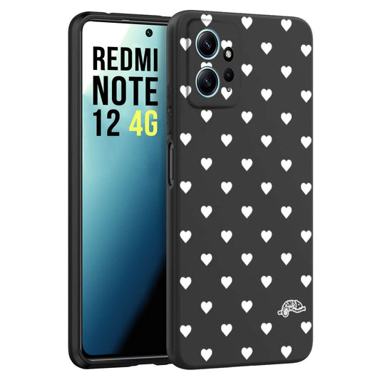CUSTOMIZZA - Custodia cover nera morbida in tpu compatibile per Xiaomi Redmi Note 12 4G cuori pois bianchi donna pin up vintage