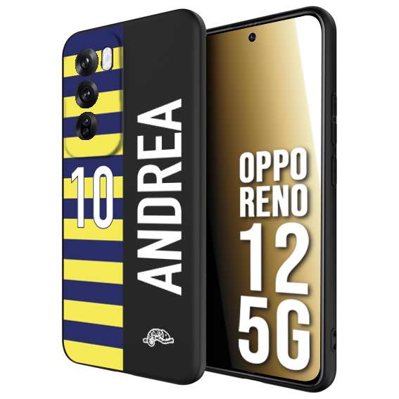 CUSTOMIZZA - Custodia cover nera morbida in tpu compatibile per Oppo Reno 12 5G personalizzata calcio football nome e numero calciatori giallo blu