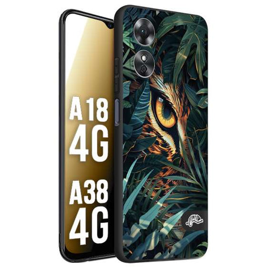 CUSTOMIZZA - Custodia cover nera morbida in tpu compatibile per Oppo A18 4G - A38 4G animali color giungla tropicale occhio di giaguaro felino disegnato