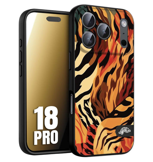 CUSTOMIZZA - Custodia cover nera morbida in tpu compatibile per iPhone 18 PRO leopardato maculato tigrato tiger colorata gialla rossa arancio