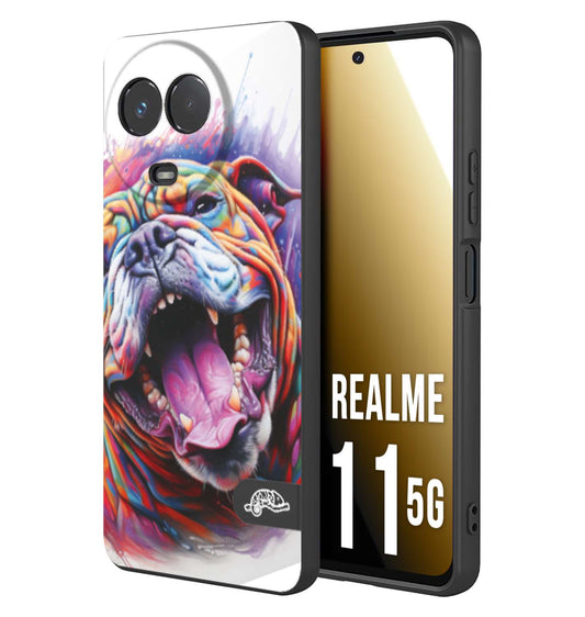 CUSTOMIZZA - Custodia cover nera morbida in tpu compatibile per Oppo Realme 11 5G animali color bulldog cane dog colori vibranti disegnato schizzo