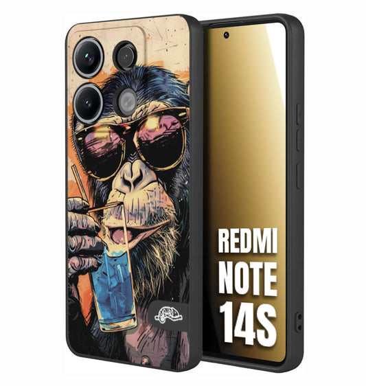 CUSTOMIZZA - Custodia cover nera morbida in tpu compatibile per Xiaomi Redmi Note 14S estate disegnata cocktails animali simpatici scimmia monkey negroni