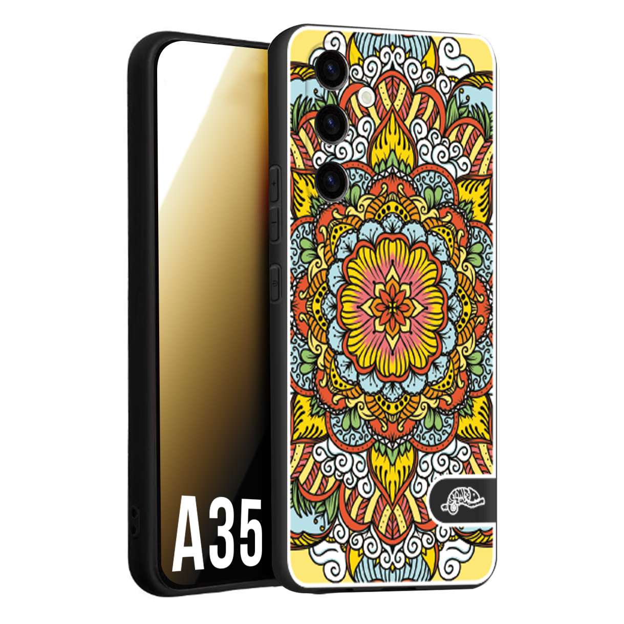 CUSTOMIZZA - Custodia cover nera morbida in tpu compatibile per Samsung A35 5G mandala colorato fiore nuvole arancione