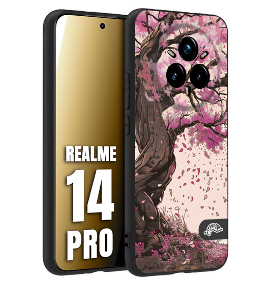 CUSTOMIZZA - Custodia cover nera morbida in tpu compatibile per Realme 14 PRO giapponese colori morbidi fiori di ciliegio rosa disegnata