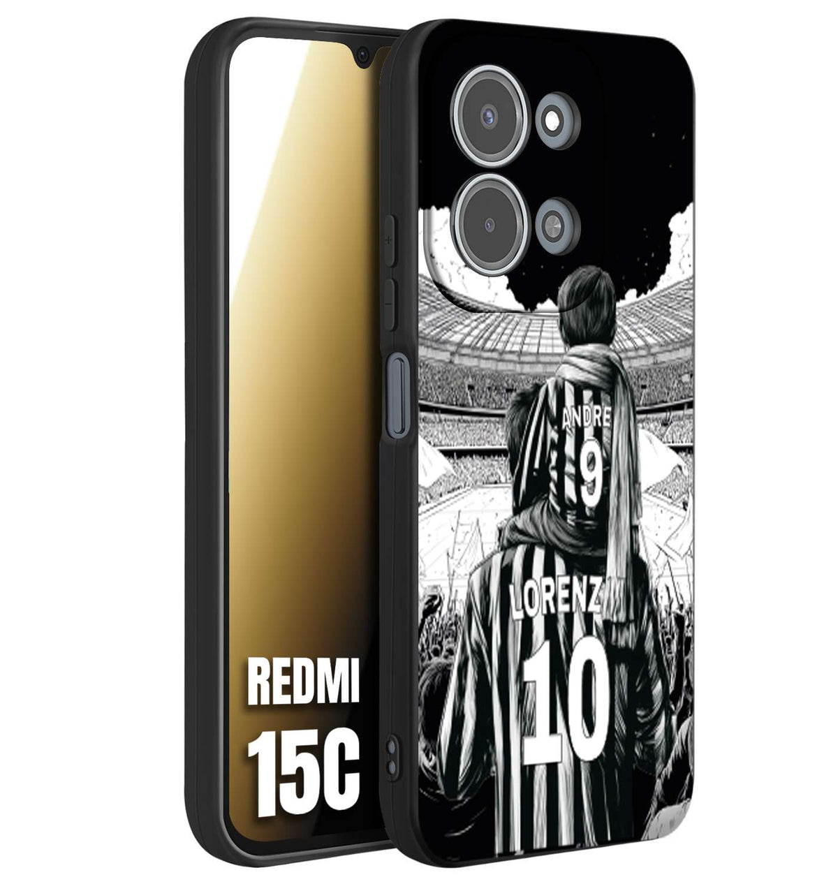 CUSTOMIZZA - Custodia cover nera morbida in tpu compatibile per Xiaomi Redmi 15C personalizzata calcio football nome e numero calciatori bianconeri bianca e nera