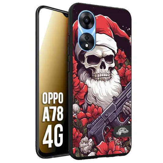 CUSTOMIZZA - Custodia cover nera morbida in tpu compatibile per Oppo A78 4G teschio natale santa claus fiori tattoo disegnato