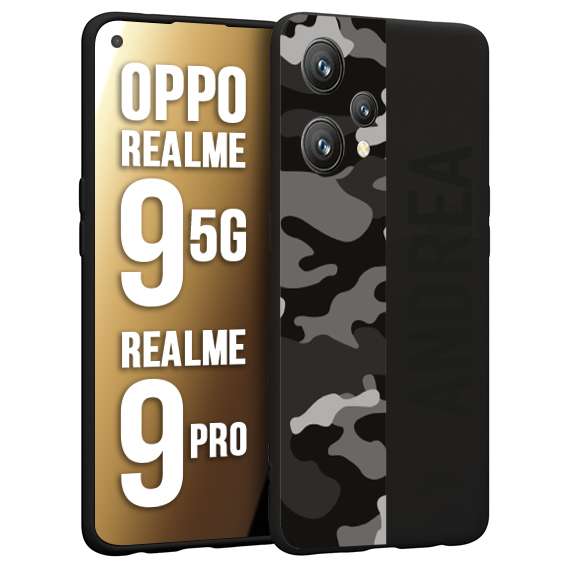 CUSTOMIZZA - Custodia cover nera morbida in tpu compatibile per Oppo Realme 9 5G - 9 PRO camouflage mimetico militare personalizzata nome