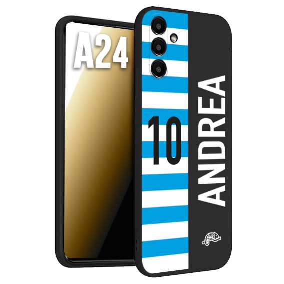 CUSTOMIZZA - Custodia cover nera morbida in tpu compatibile per Samsung A24 personalizzata calcio football nome e numero calciatori biancazzurri