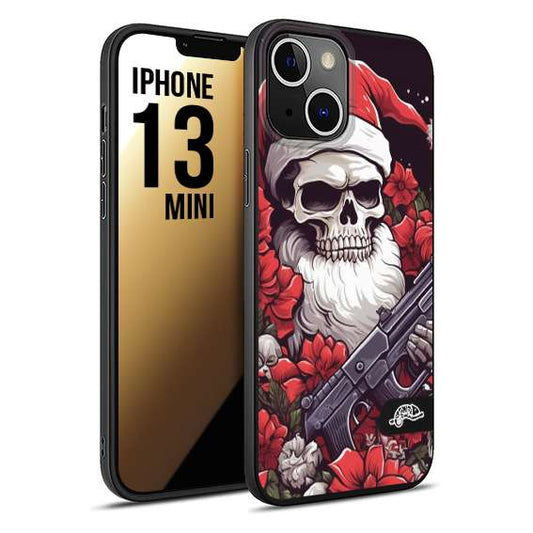 CUSTOMIZZA - Custodia cover nera morbida in tpu compatibile per iPhone 13 MINI teschio natale santa claus fiori tattoo disegnato