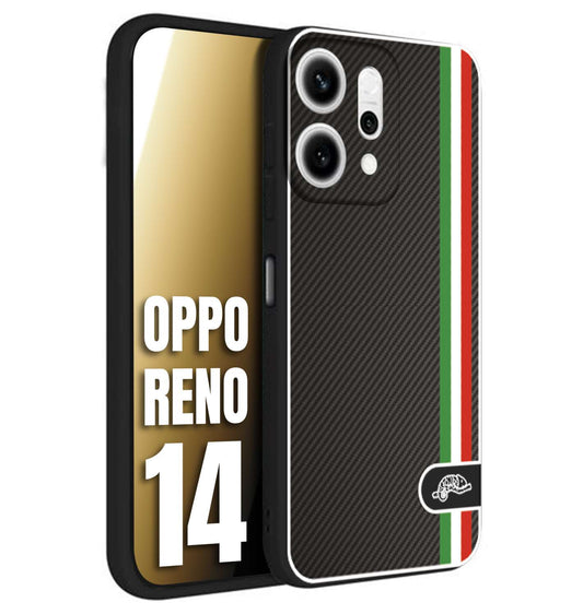 CUSTOMIZZA - Custodia cover nera morbida in tpu compatibile per Oppo Reno 14 effetto fibra di carbonio bandiera Italia made in Italy