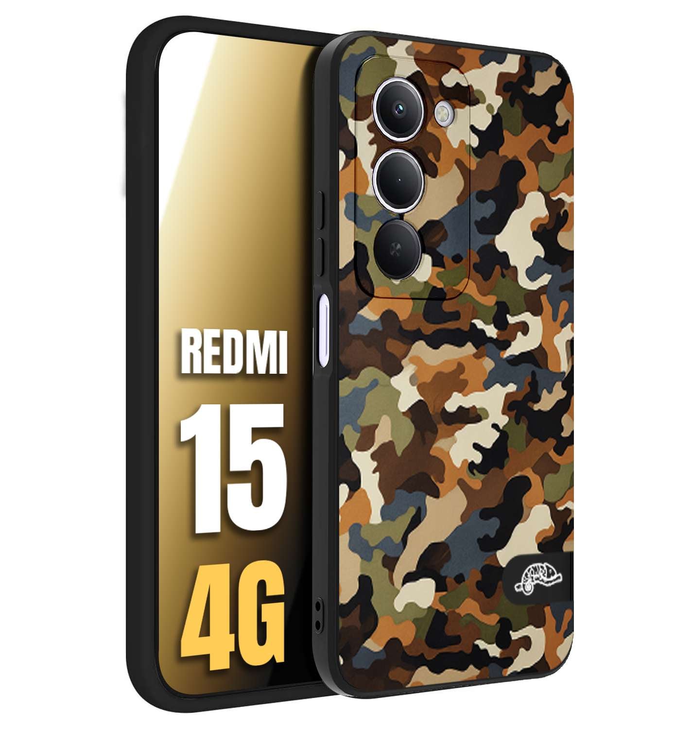 CUSTOMIZZA - Custodia cover nera morbida in tpu compatibile per Xiaomi Redmi 15 4G camouflage mimetico militare moderno blu marrone beige