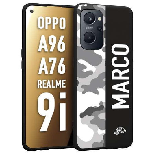CUSTOMIZZA - Custodia cover nera morbida in tpu compatibile per Realme 9i - A96 - A76 camouflage mimetico militare personalizzata nome bianco
