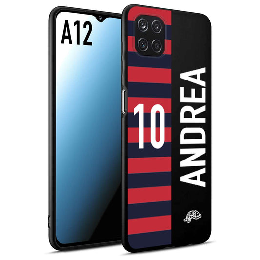 CUSTOMIZZA - Custodia cover nera morbida in tpu compatibile per Samsung A12 personalizzata calcio football nome e numero calciatori rossoblu