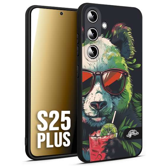 CUSTOMIZZA - Custodia cover nera morbida in tpu compatibile per Samsung S25 PLUS estate disegnata cocktails animali simpatici panda mojito