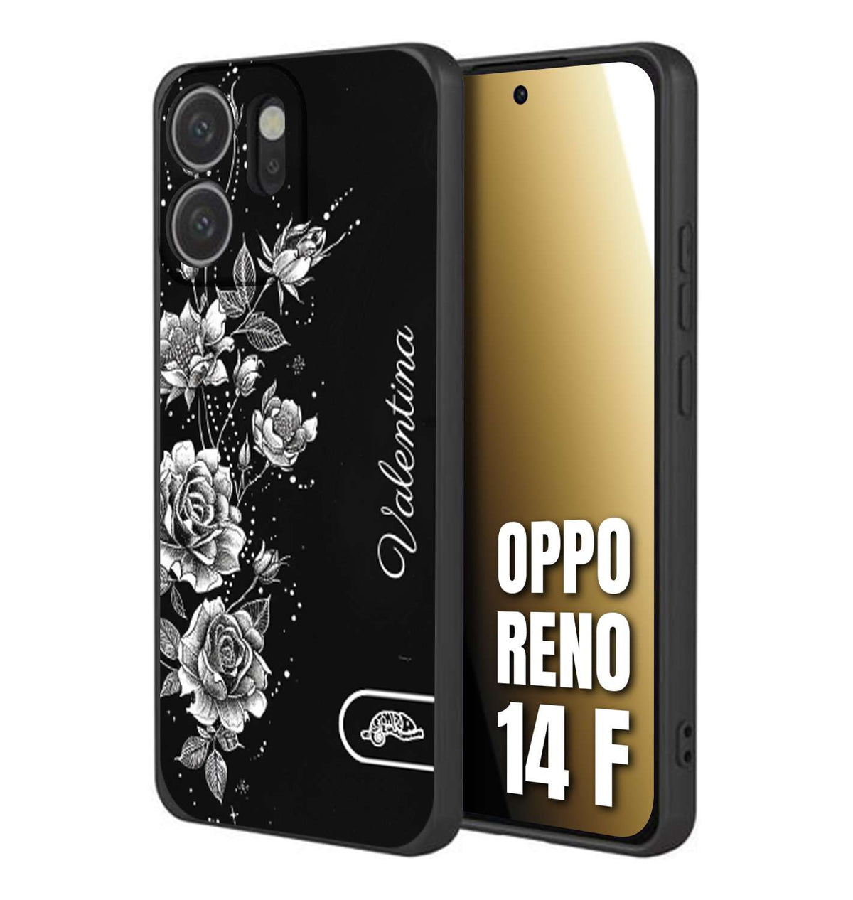 CUSTOMIZZA - Custodia cover nera morbida in tpu compatibile per Oppo Reno 14 F personalizzata rilievo soft touch nome rose fiori donna