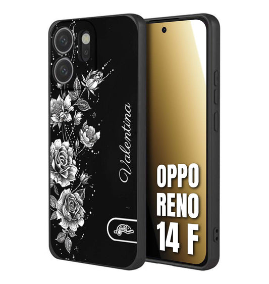 CUSTOMIZZA - Custodia cover nera morbida in tpu compatibile per Oppo Reno 14 F personalizzata rilievo soft touch nome rose fiori donna