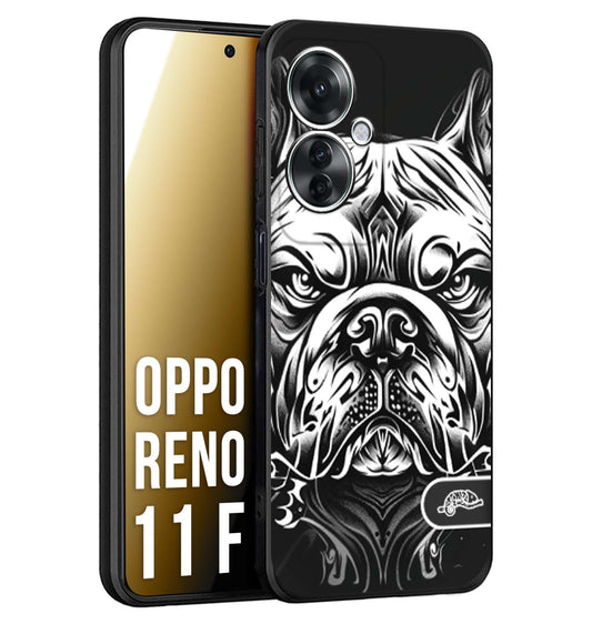 CUSTOMIZZA - Custodia cover nera morbida in tpu compatibile per Oppo Reno 11 F 5G bulldog bianco a rilievo disegnato tattoo tatuaggio