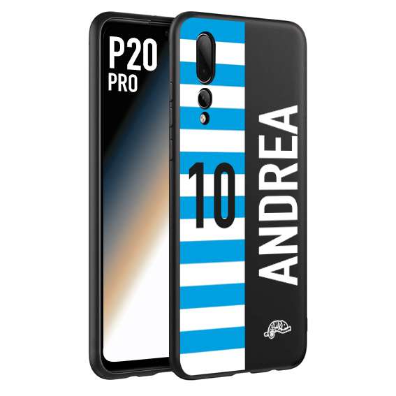 CUSTOMIZZA - Custodia cover nera morbida in tpu compatibile per Huawei P20 PRO personalizzata calcio football nome e numero calciatori biancazzurri