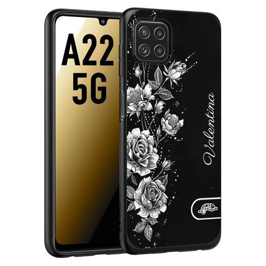 CUSTOMIZZA - Custodia cover nera morbida in tpu compatibile per Samsung A22 5G a rilievo soft touch personalizzata nome rose fiori donna