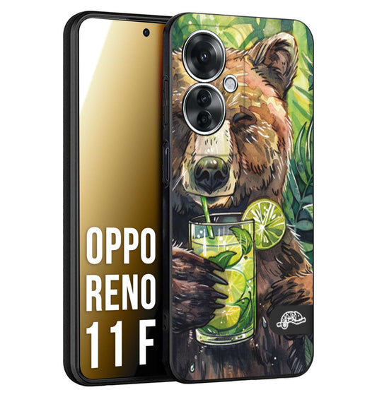 CUSTOMIZZA - Custodia cover nera morbida in tpu compatibile per Oppo Reno 11 F 5G estate disegnata cocktails animali simpatici orso bear negroni