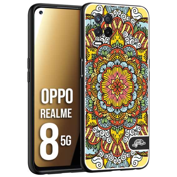 CUSTOMIZZA - Custodia cover nera morbida in tpu compatibile per Oppo Realme 8 5G mandala colorato fiore nuvole arancione