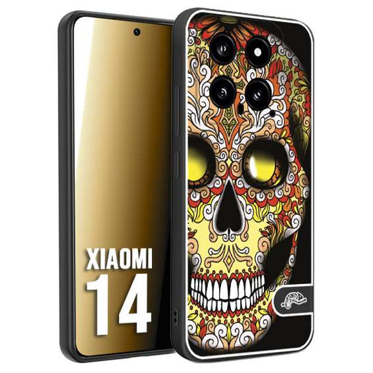 CUSTOMIZZA - Custodia cover nera morbida in tpu compatibile per Xiaomi 14 teschio messicano Mexican skull giallo rosso arancio