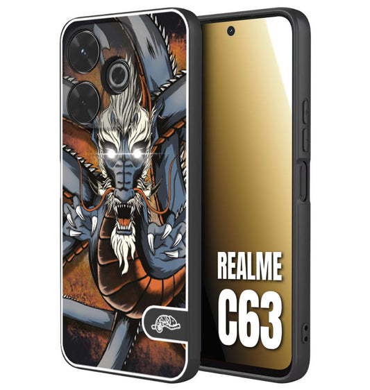 CUSTOMIZZA - Custodia cover nera morbida in tpu compatibile per Realme C63 drago giapponese tattoo japan dragon