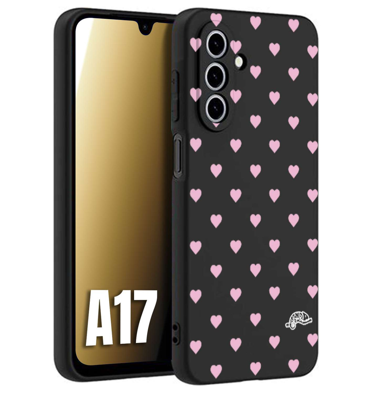 CUSTOMIZZA - Custodia cover nera morbida in tpu compatibile per Samsung A17 cuori pois rosa su nero donna pin up vintage