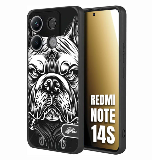 CUSTOMIZZA - Custodia cover nera morbida in tpu compatibile per Xiaomi Redmi Note 14S bulldog bianco a rilievo disegnato tattoo tatuaggio
