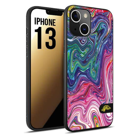 CUSTOMIZZA - Custodia cover nera morbida in tpu compatibile per iPhone 13 colorata fantasia vortice marmo arcobaleno rosa blu fucsia