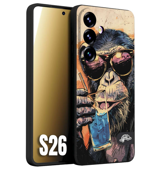 CUSTOMIZZA - Custodia cover nera morbida in tpu compatibile per Samsung S26 estate disegnata cocktails animali simpatici scimmia monkey negroni