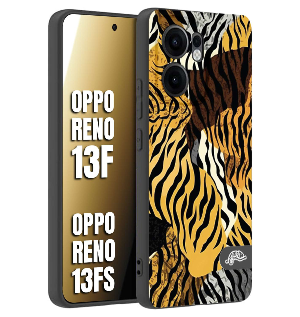CUSTOMIZZA - Custodia cover nera morbida in tpu compatibile per Oppo Reno 13 F leopardato tigrato tiger colorata donna fashion estate